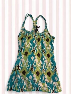 Weavers Teal, Green & White Printed Racerback Tank